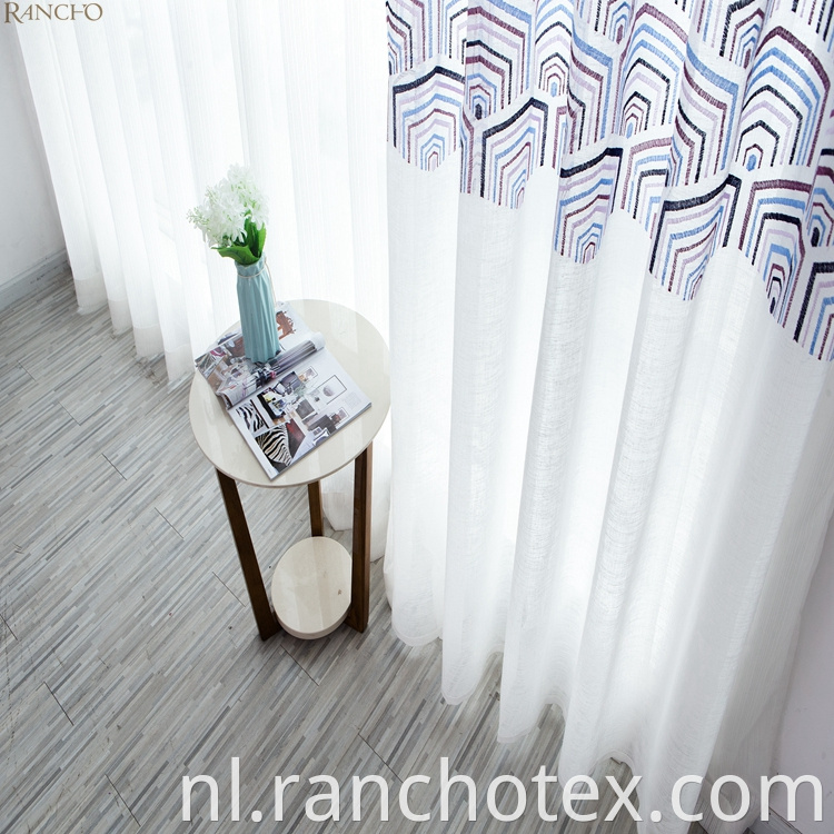 Groothandel fancy luxe borduurwerk pure gordijnen klaargemaakt wit pure gordijn voor woonkamer